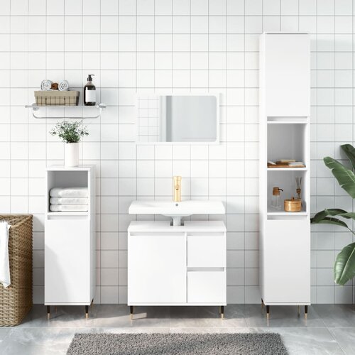 The Living Store Kopalni&amp;scaron;ka omarica visok sijaj bela 65x30x190 cm inženirski les - Kopalni&amp;scaron;ka Omarica, (21436719) Slike