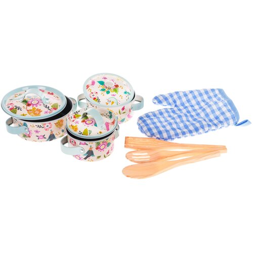  Set aluminijastih loncev + kuhače in rokavice za igro Cene
