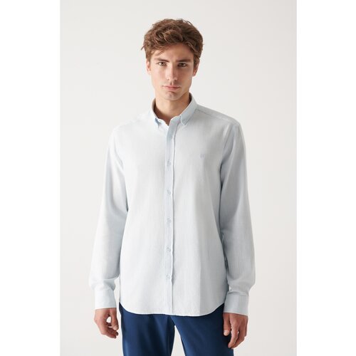 Avva Men's Light Blue Button Collar Comfort Fit Comfort Fit 100% Cotton Linen Textured Shirt Slike