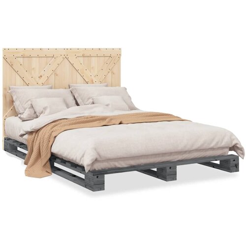VidaXL Okvir za krevet s uzglavljem sivi 160x200cm od masivne borovine Slike