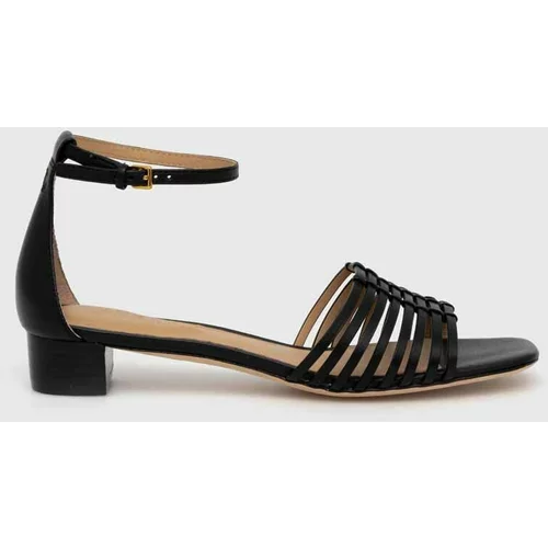 Polo Ralph Lauren Usnjeni sandali Fionna ženski, črna barva, 802920410001