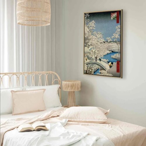  Slika - Utagawa Hiroshige &amp;ndash; Drum bridge and Setting Sun Hill at Meguro 80x120 U prirodnom drvenom okviru Slike