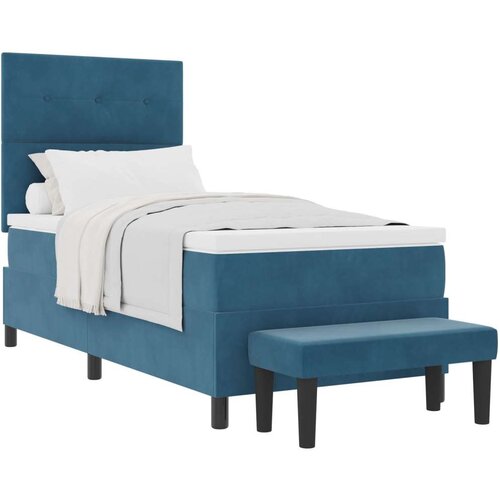 Box Spring krevet s madracem i klupicom tamnoplave boje 100x200 cm od baršuna Cijene