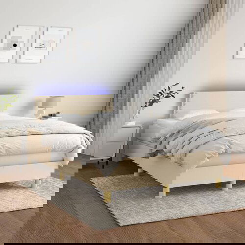 The Living Store Box spring postelja z vzmetnico LED krem 120x200 cm blago - Box Spring Postelja, (21516380) Slike