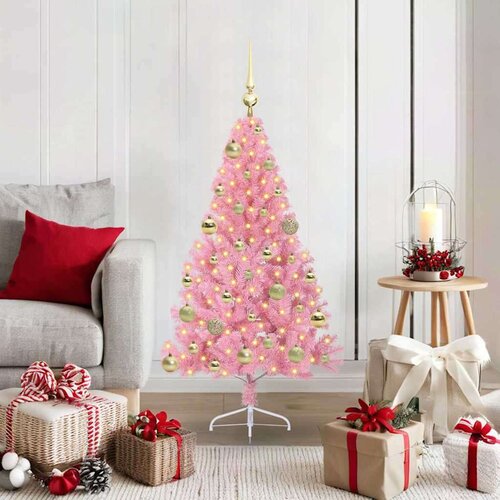vidaXL Umjetna preddekorirana božićna jelka Roza 120 cm PVC Cene