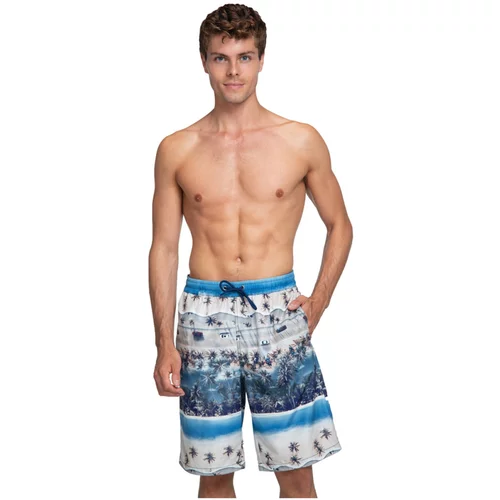 Dagi Men's Beige Indigo Micro Long Palm Pattern Beach Shorts