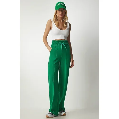  Women's Green Basic Knitted Sweatpants with Pocket