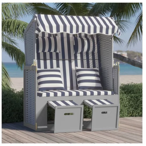  stol za na plažo z blazinami poli ratan in trles moder/bel