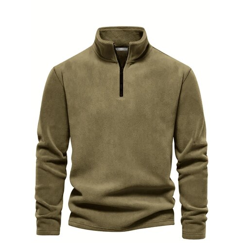 Dewberry 49143 Half Zipper Stand Collar Mens Fleece-DARK BEIGE Slike