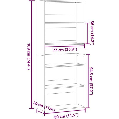 VidaXL Knjižna omara dimljeni hrast 80x30x189 cm inženirski les Slike