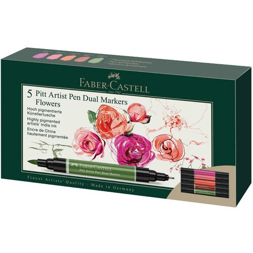 Marker obostrani Pitt artist 5boja Flowers india ink Faber Castell 162007 sortirano Cijene