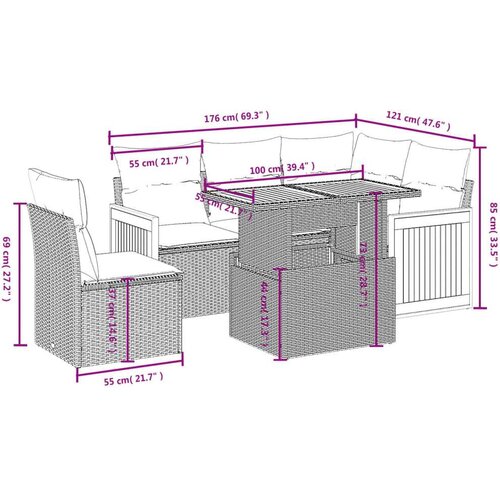 VidaXL 6-dijelni set vrtnih sofa s jastucima bež od poliratana Slike