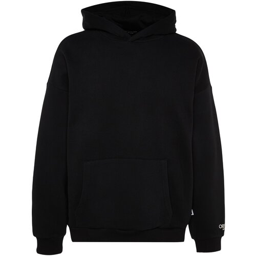 Trendyol Black Men's Oversize Hoodie. Soft Fabric Thick Sweatshirt with Embroidered Text on the sleeve and Label. Slike