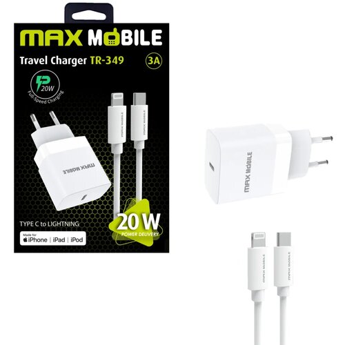 Max Mobile KUĆNI PUNJAČ PD QC 3.0 SET 2U1 TYPE C+KABEL,MFI Apple TR349 Slike