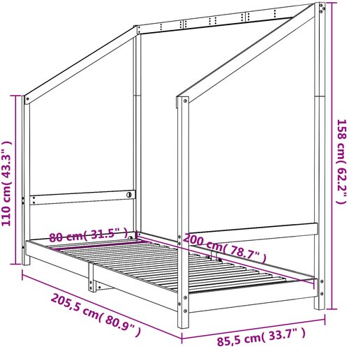  Okvir za dječji krevet crni 80 x 200 cm od masivne borovine Slike
