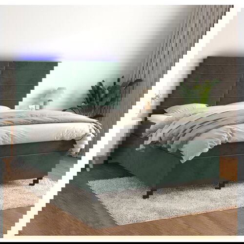 vidaXL Krevet box spring s madracem LED tamnozeleni 140x190 cm baršun Cene