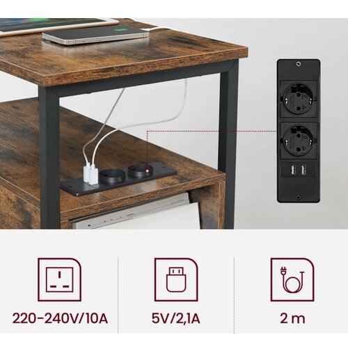  Pomoćni stolić sa ugrađenim utičnicama i USB priključcima ROD braon/crna Slike