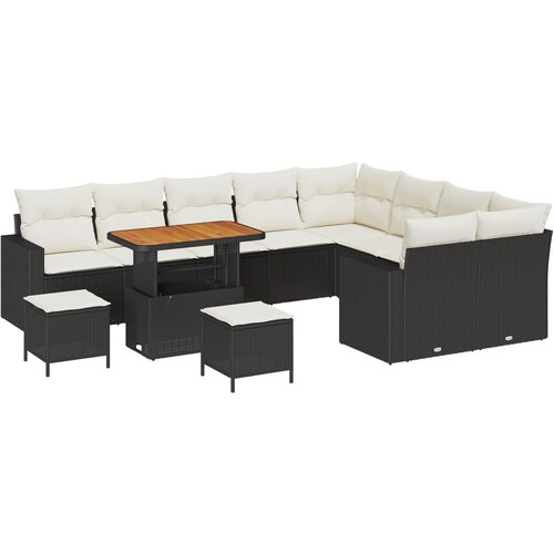 vidaXL Komplet od 12 komada dvorišnih sofa s jastučićima, crni poli ratan s akacijom, Komplet od 3 komada dvorišnih blagovaonika s jastučićima, crni poli ratan s akacijom Cijene