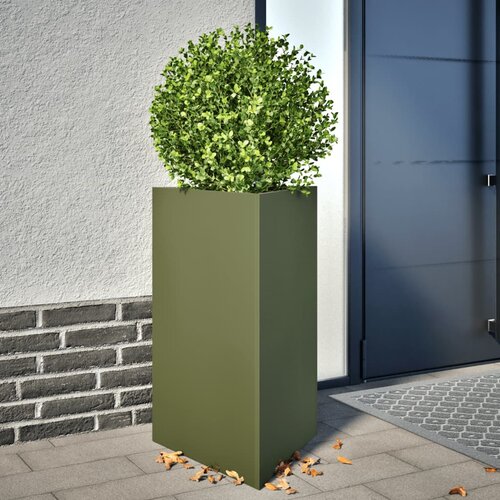 vidaXL Vrtna visoka greda 2 kosa olivna trikotna 50x43x75 cm jeklo Cene