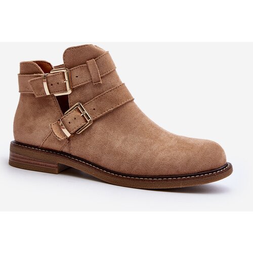 Boto Women's Flat Heel Ankle Boots with Straps Beige Melviana Cene