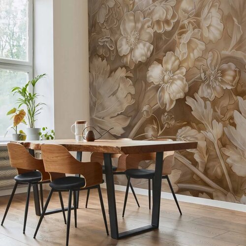 Foto tapeta - Floral Ornaments Carved in Delicate Sepia and Brown Shades 450x315 Slike