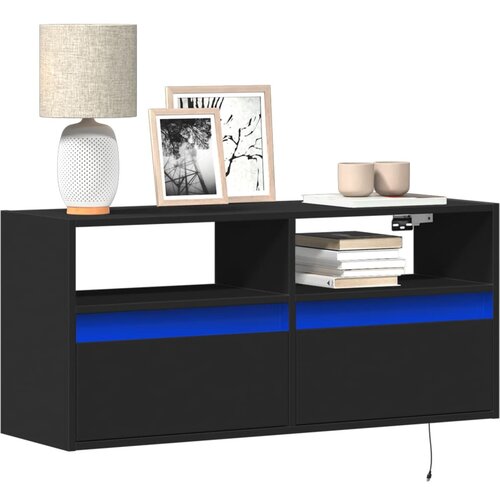 VidaXL Stenska TV omarica z LED lučkami črna 100x31x45 cm Slike