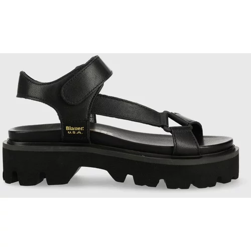 Blauer Kožne sandale Elsie za žene, boja: crna, s platformom, S3ELSIE07