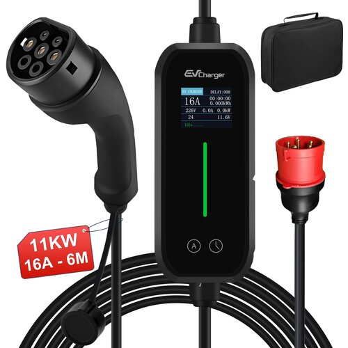 JUNSUN Polnilnik za električna vozila, trifazni 11KW, s funkcijo APP, dolžina kabla 6 metrov, 1,77-palčni zaslon, nastavljiv 6A/8A/10A/13A/16A, (22127984) Cene