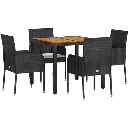  5-dijelni vrtni blagovaonski set s jastucima od poliratana crni Crna Dužina stola 90 cm Slike