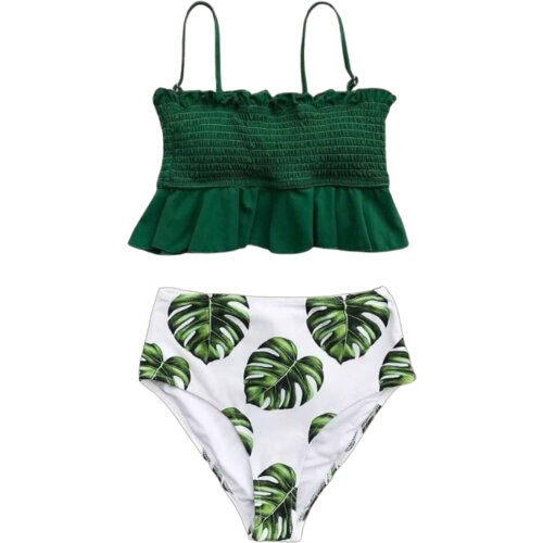 ženski dvodelni kupaći D94 zeleno-beli Slike
