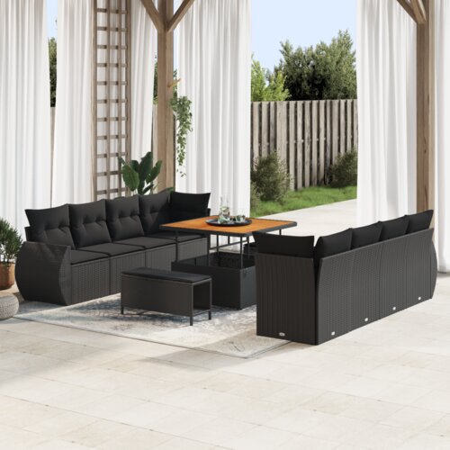 vidaXL 11-dijelni vrtni sofa set s jastučićima crni poli ratan akacija Cijene