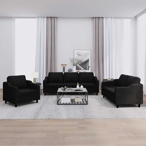  3-dijelni set sofa s jastucima crni od tkanine Cijene