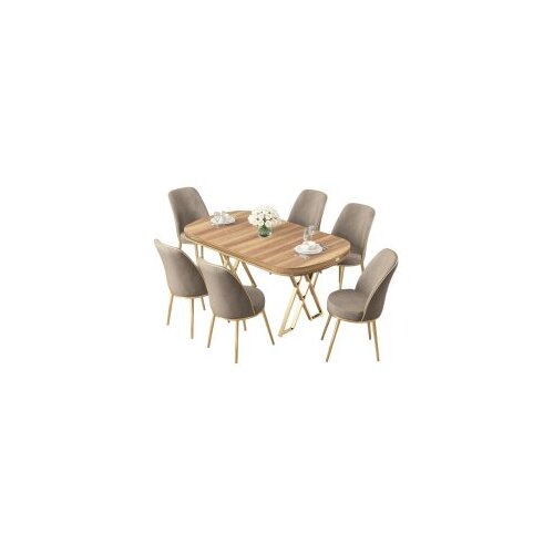 Hanah home set trpezarijski sto i 6 stolica lai light walnut gold cappuccino Cene