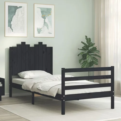  kreveta s uzglavljem crni 90 x 200 cm od masivnog drva