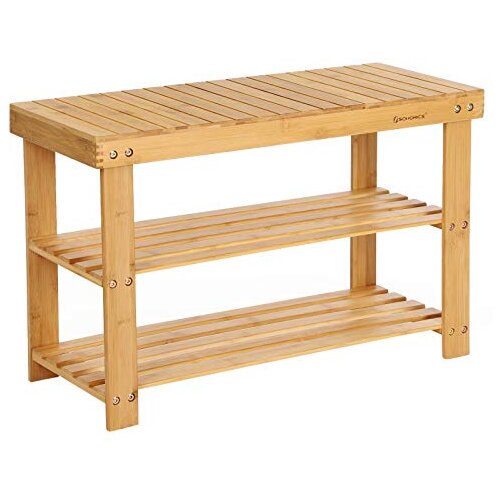 Songmics 3-nadstropna bambusova klop za čevlje, organizator za shranjevanje na policah za čevlje, 70 x 28 x 45 cm, popolna za hodnik, kopalnico, dnevno sobo in hodnik LBS04N, (21669706) Slike