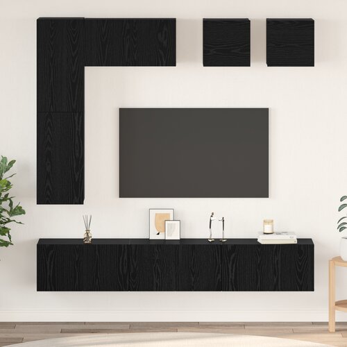 vidaXL Set TV komoda s policom Ostalo s pohranom s vratima 8 pcs Crni hrast Konstruirano drvo Cijene