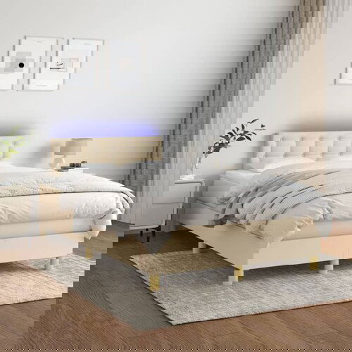 The Living Store Box spring postelja z vzmetnico LED krem 120x200 cm blago - Box Spring Postelja, (21516725) Slike