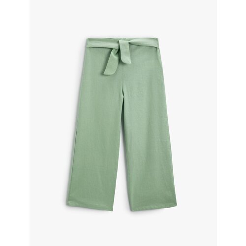  linen Wide Leg Trousers with Belt Detail Slike