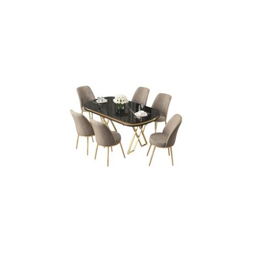 Hanah home Set Trpezarijski sto i 6 stolica Lai, bež-crna Cijene