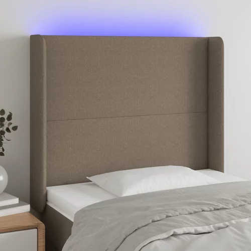 vidaXL LED posteljno vzglavje taupe 103x16x118/128 cm blago
