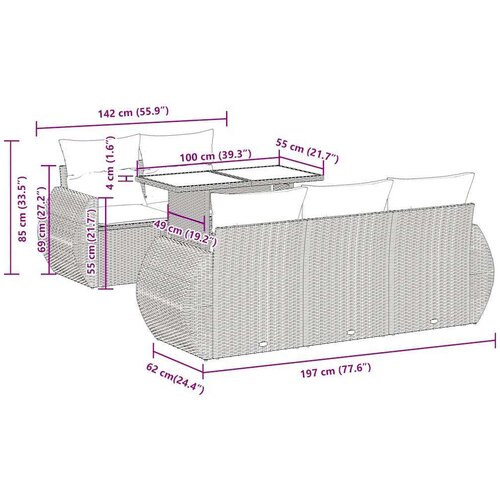 VidaXL 6-dijelni set vrtnih sofa s jastucima crni od poliratana Slike