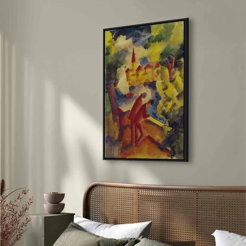  Slika - August Macke &amp;ndash; Men on the Road by the Lake 60x90 U crnom drvenom okviru Slike