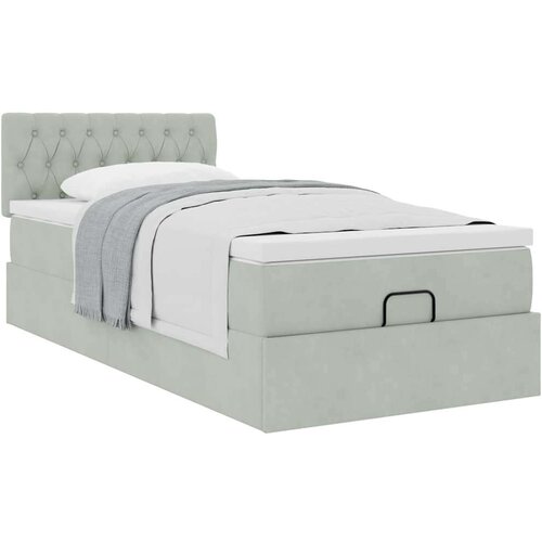 vidaXL Otomanski posteljni okvir z vzmetnico siv 90x200 cm žamet Cene