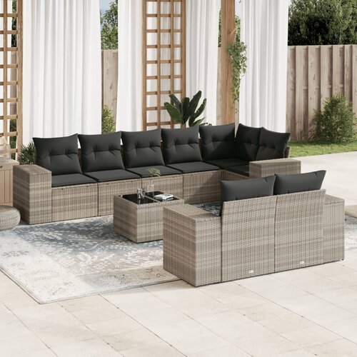 vidaXL 9-dijelni set vrtnih sofa od poliratana s jastucima svjetlosivi Cijene