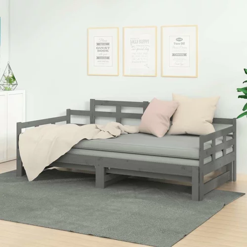  Izvlečna dnevna postelja siva trdna borovina 2x(90x200) cm, (20685149)