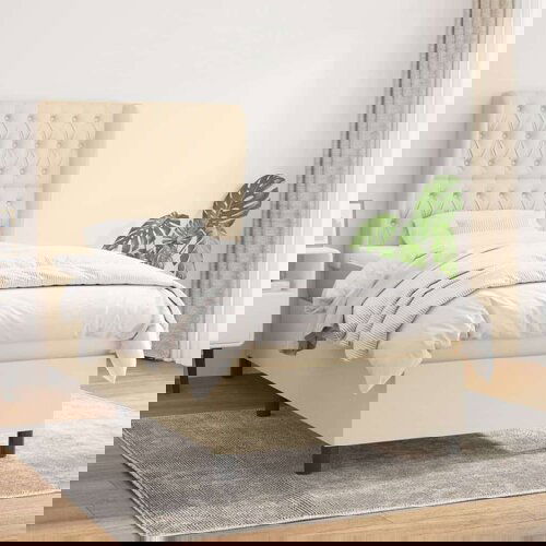  Box spring postelja z vzmetnico krem 90x200 cm blago, (20896548) Slike
