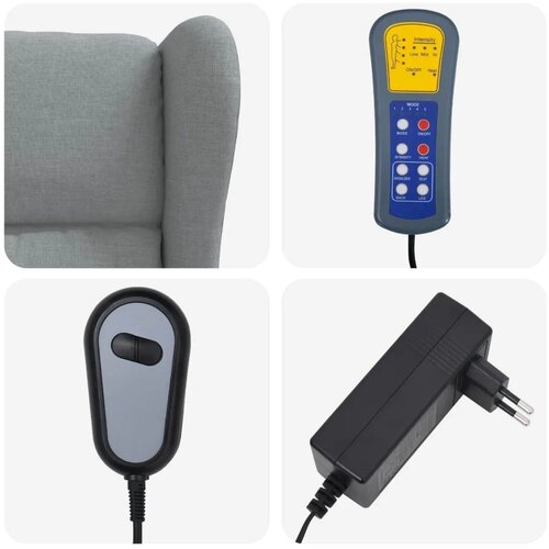  Masažni električni naslonjač s krilima Svjetlosiva Tkanina - Svjetlosiva Slike