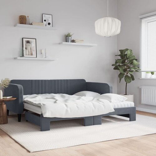 vidaXL Izvlečna dnevna postelja z vzmetnico tem. siva 90x190 cm žamet Cene