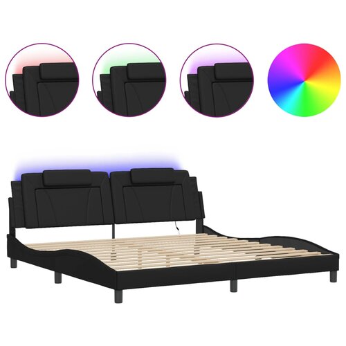 Maison Chic Posteljni okvir - Dvoposteljna postelja - Zakonska postelja z LED lučkami črn 200x200 cm umetno usnje, (21696095) Cene