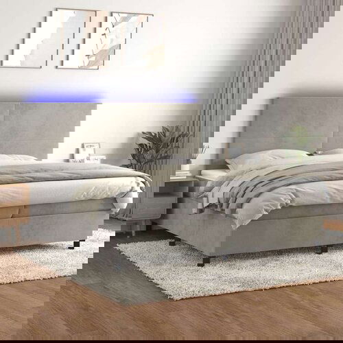  Box spring postelja z vzmetnico LED svetlo siva 200x200cm žamet, (20761219) Slike